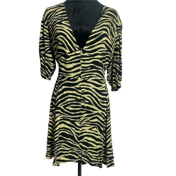 Faithfull The Brand Size 6 Ilia Dress in Pale Yellow Amaia Zebra - Picture 2 of 10